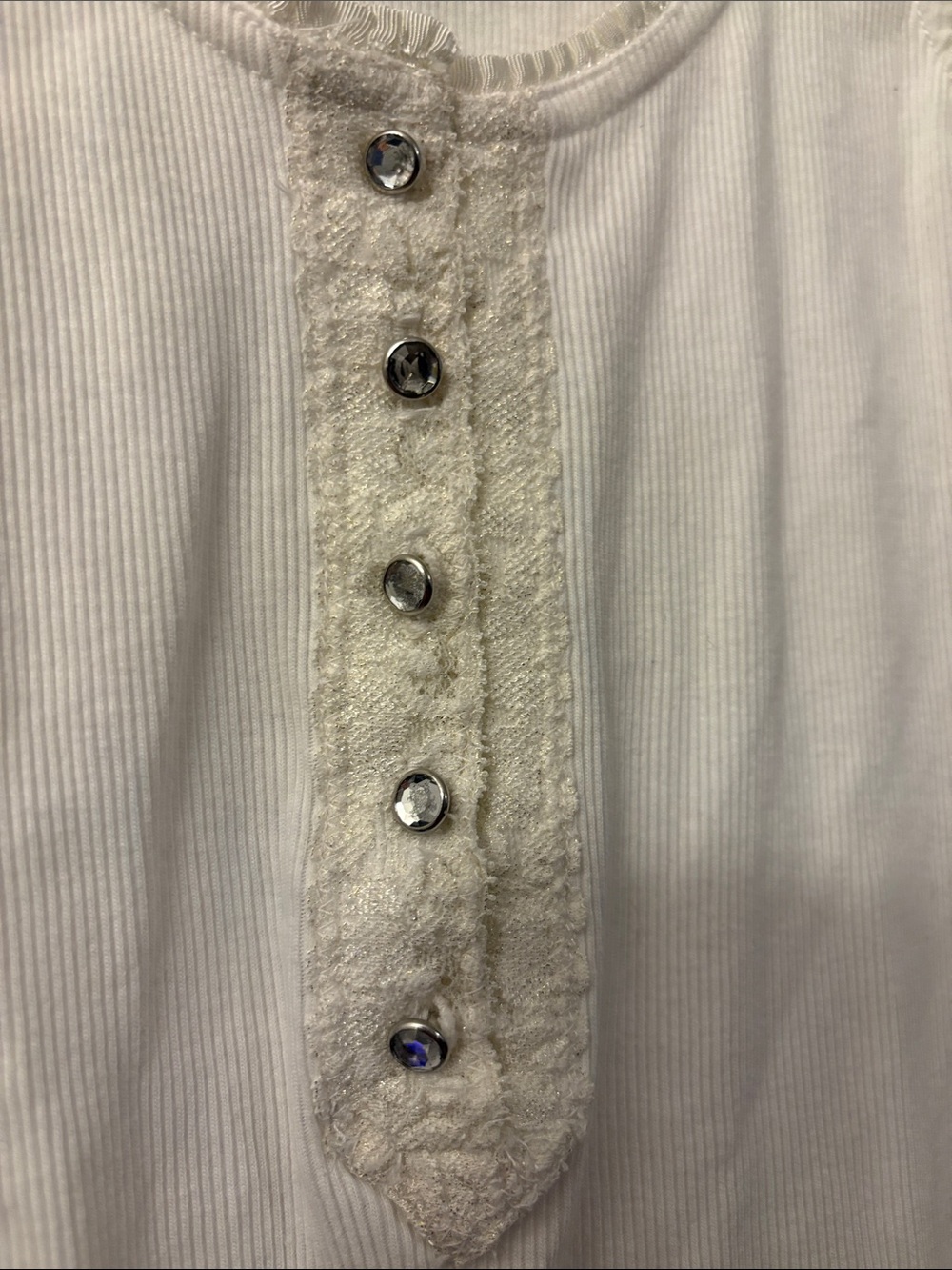 Express Cream Ribbed Tank with Button Henley Placket - Picture 5 of 5
